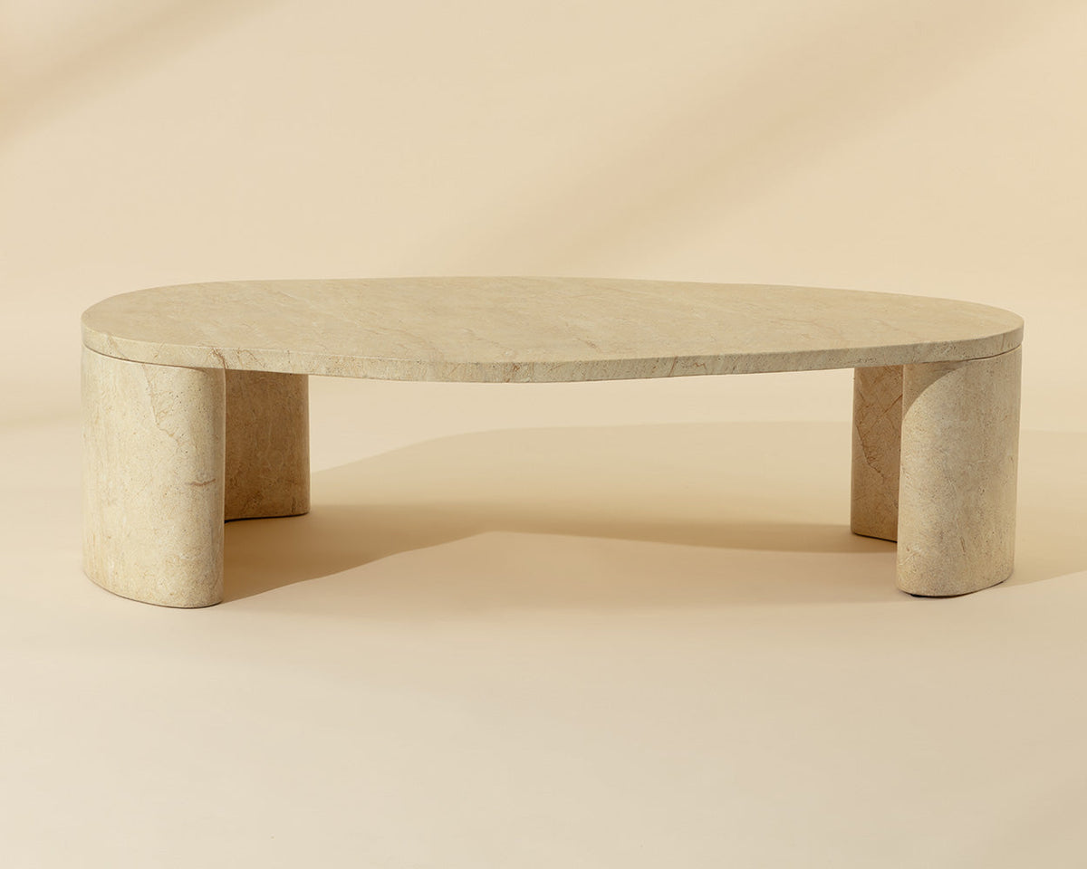Savinah 60" Faux Travertine Concrete Indoor Outdoor Oval Coffee Table