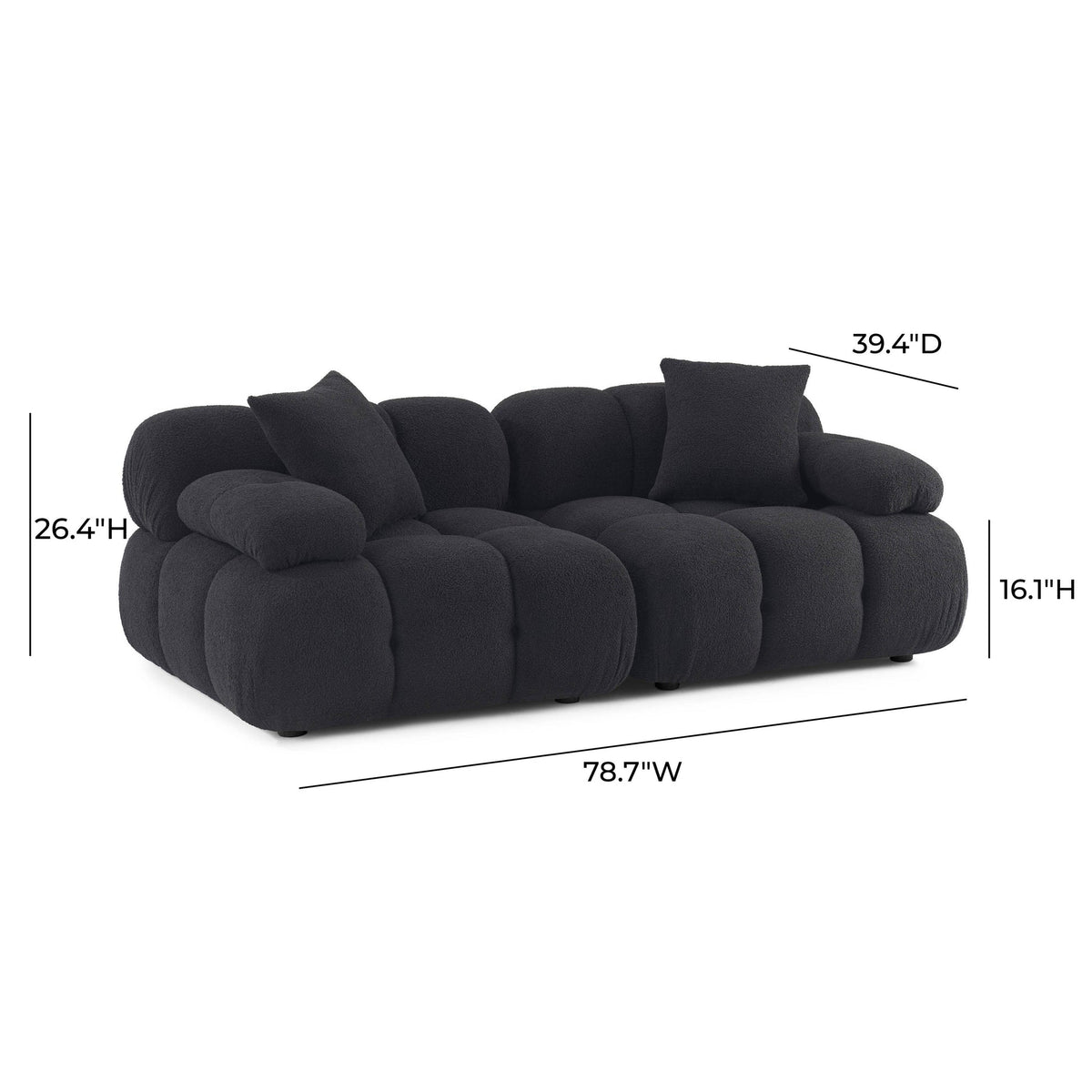 Vogue 78.8” Black Performance Vegan Shearling Modular Loveseat