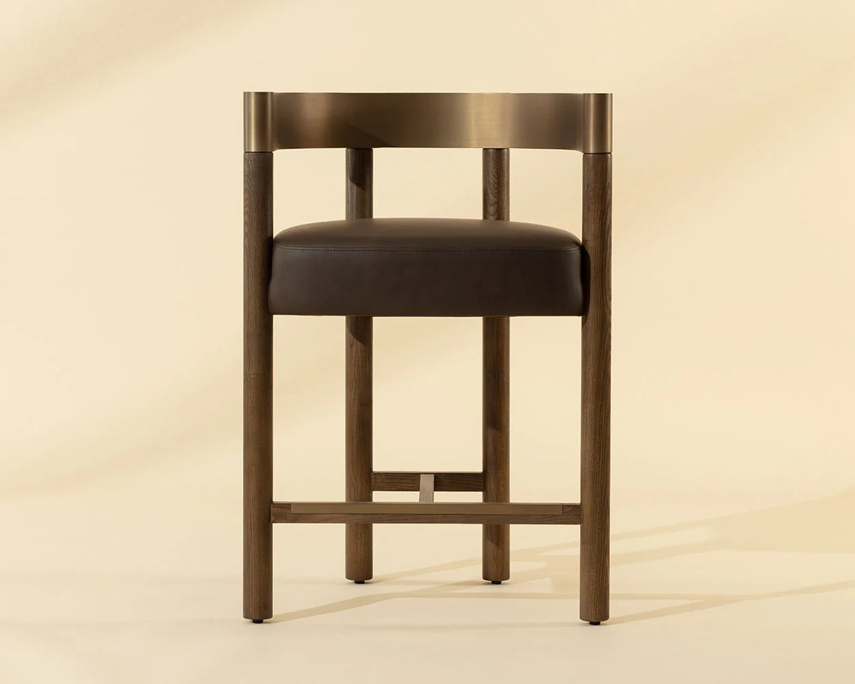 Manolo Espresso Faux Leather, Chocolate Ash & Antique Brass Counter Stool