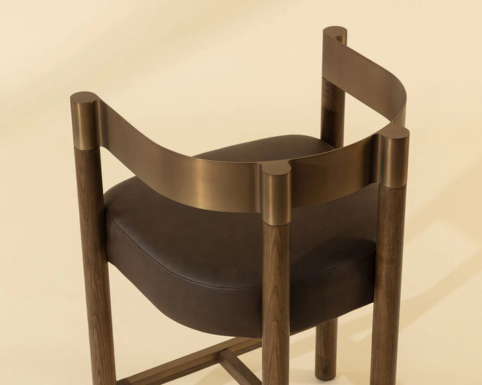 Manolo Espresso Faux Leather, Chocolate Ash & Antique Brass Counter Stool