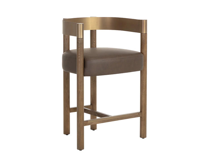 Manolo Espresso Faux Leather, Chocolate Ash & Antique Brass Counter Stool