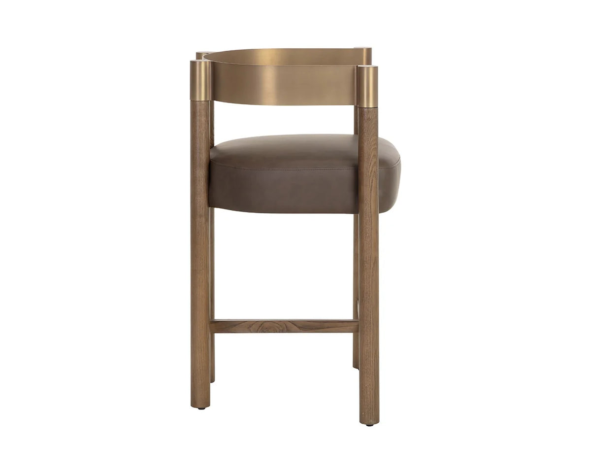 Manolo Espresso Faux Leather, Chocolate Ash & Antique Brass Counter Stool