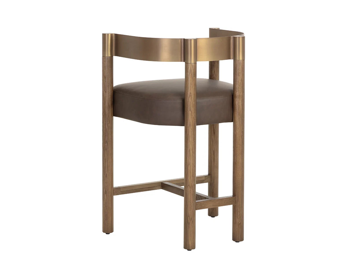 Manolo Espresso Faux Leather, Chocolate Ash & Antique Brass Counter Stool