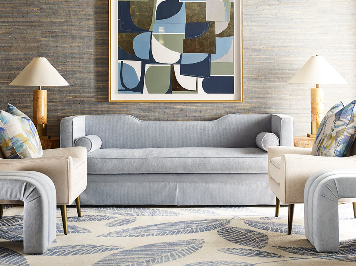 Seraphina 81" Classic Skirted Tuxedo Atlantic Blue Custom Sofa