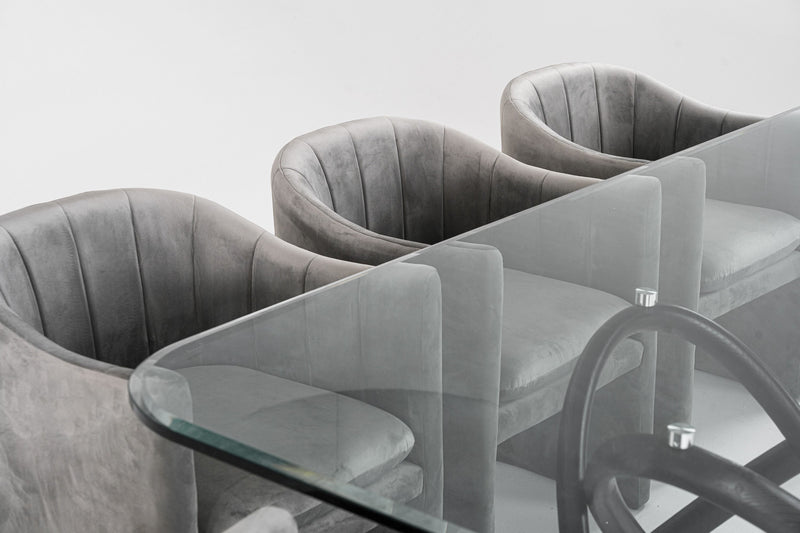 Caroline Modern Glass & Black Ash Dining Table