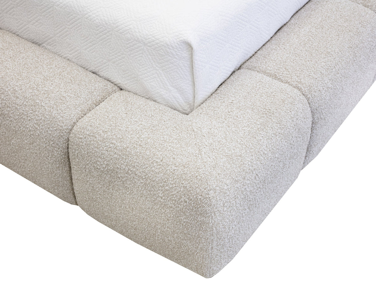 Olena Oatmeal Plush Upholstered Channel Bed
