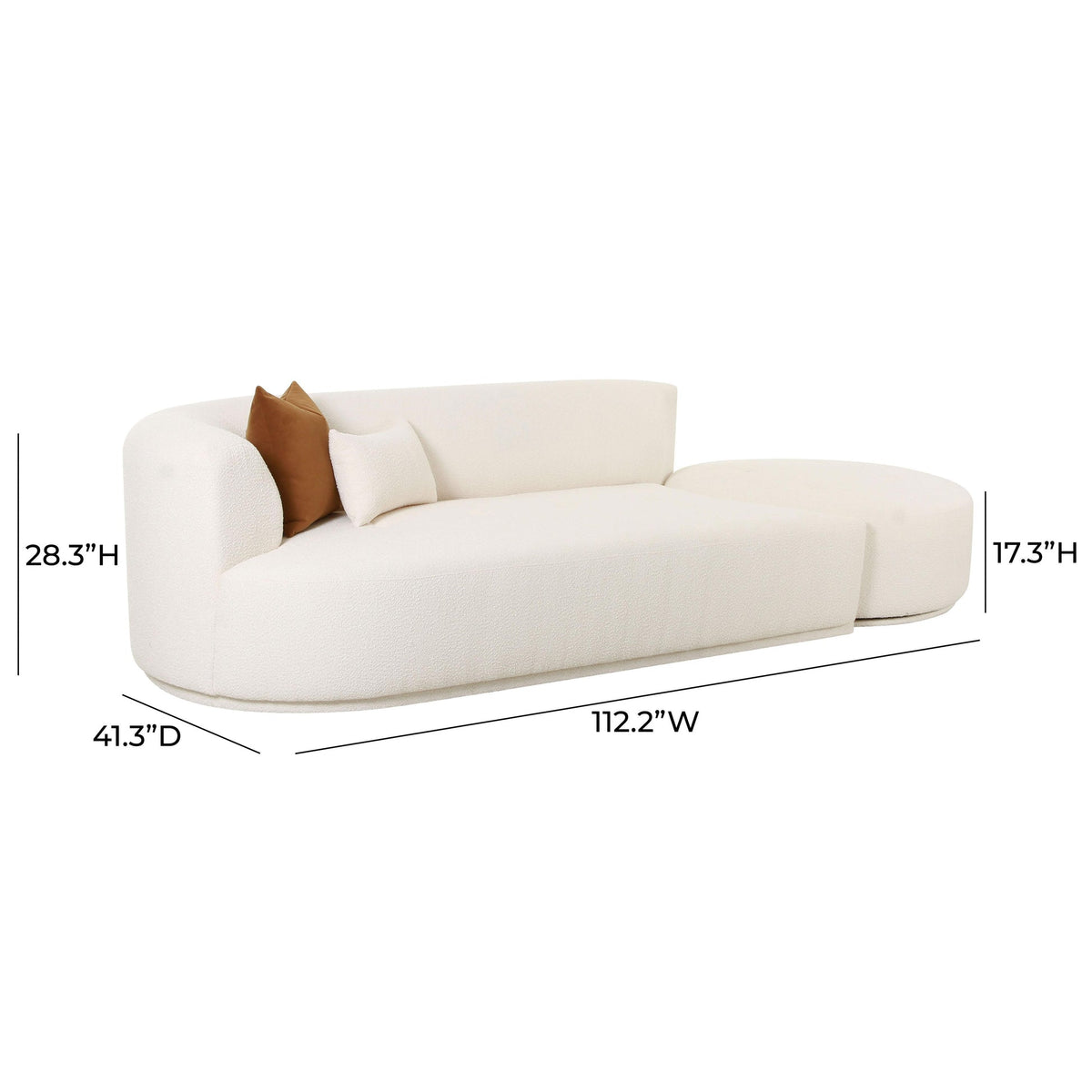 Pablo 112.2" Plush Cream Boucle 2-Piece Chaise Modular LAF Sofa
