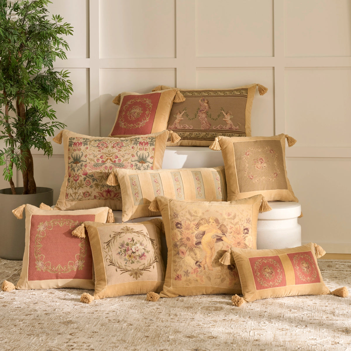 Taylor Vintage Beige Floral 20" x 26" Throw Pillow