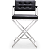 Lila Black Steel Vegan Leather Counter Stool - Luxury Living Collection