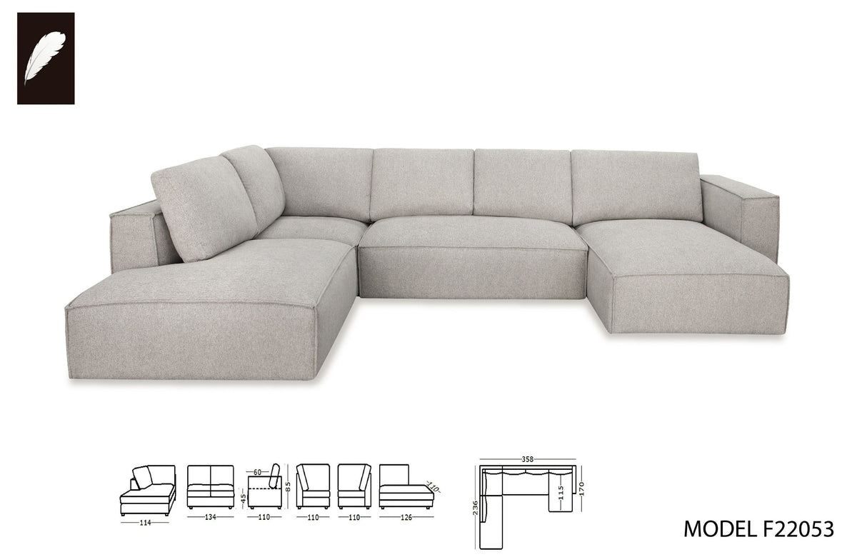 Luce Modern Light Grey Fabric Sectional Sofa W/ Right Facing Chaise