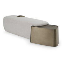 Grace 77" Modern Off-White & Antique Brass Bench w/Tray Table