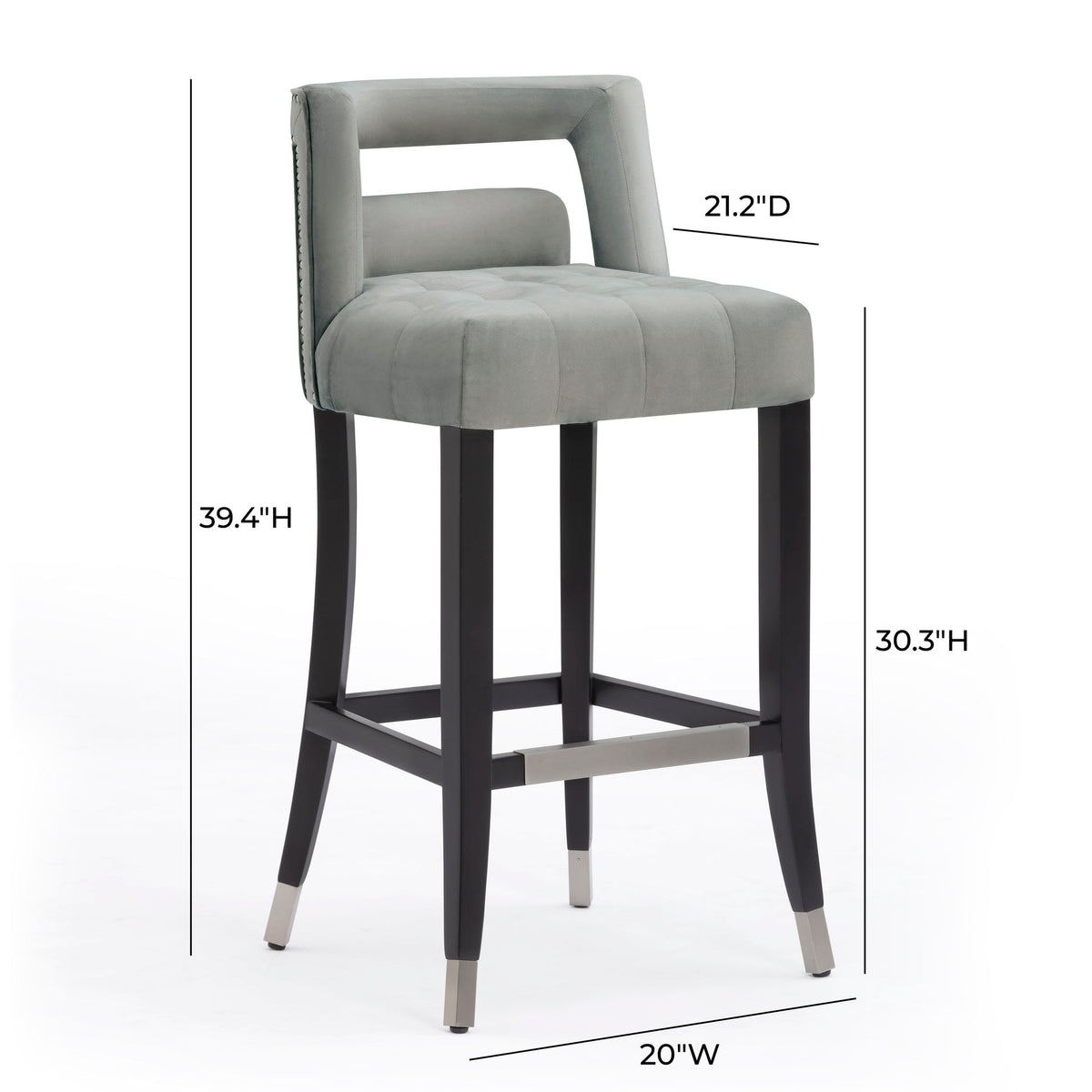 Rina Grey Velvet Bar Stool - Luxury Living Collection