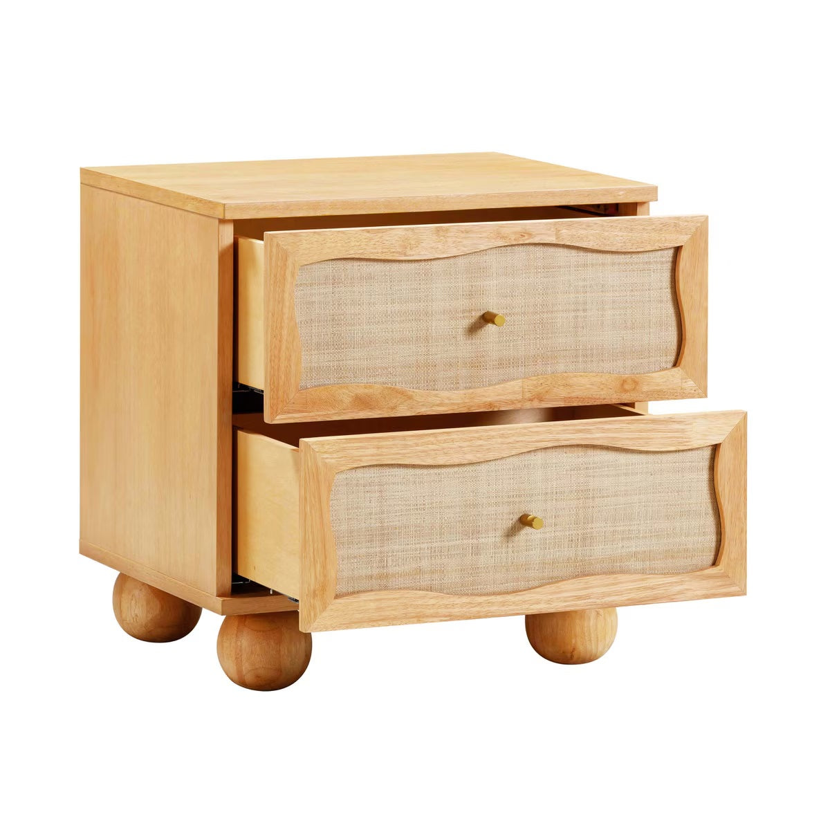 Grappa Natural Wood & Rattan Wavy Nightstand