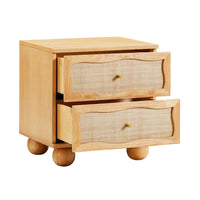 Grappa Natural Wood & Rattan Wavy Nightstand