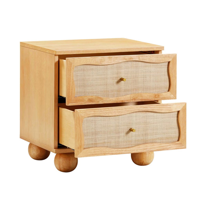 Grappa Natural Wood & Rattan Wavy Nightstand