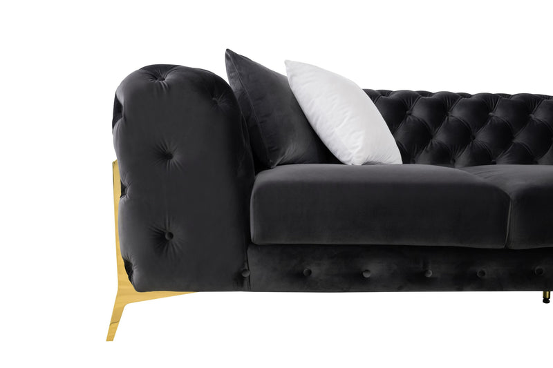 Bronte Black Velvet Transitional Sofa