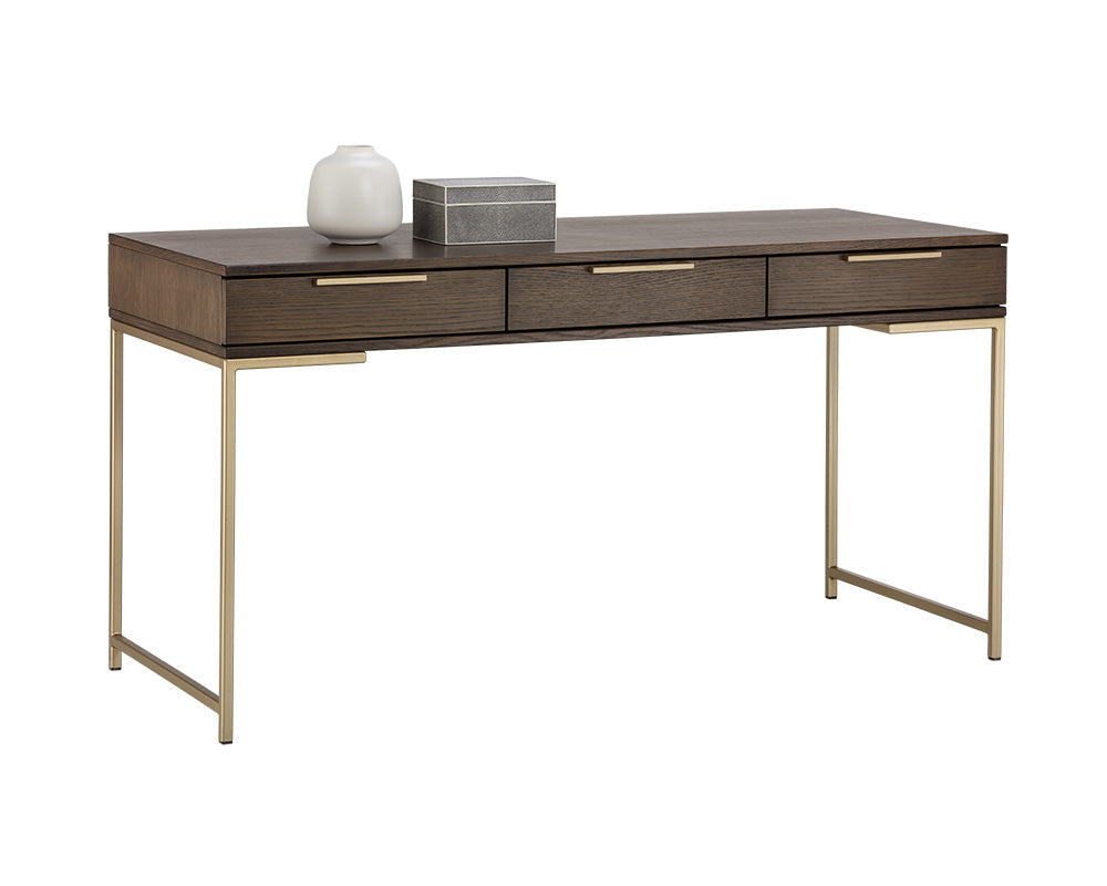 Rebel 59.25" Modern Brown Oak & Gold Desk