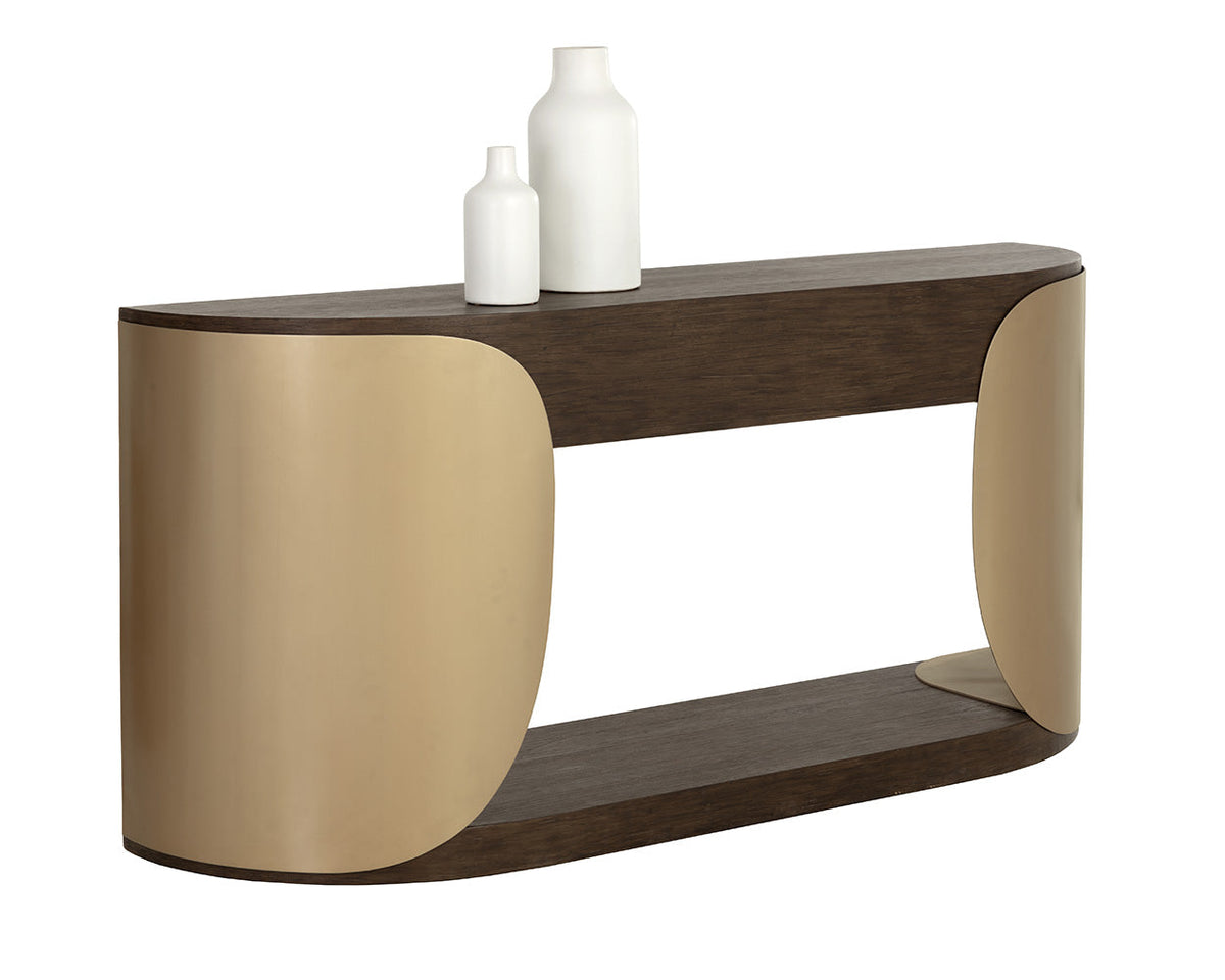 Sultana 70" Dark Oak Concrete & Brushed Brass Console Table - Indoor/Outdoor