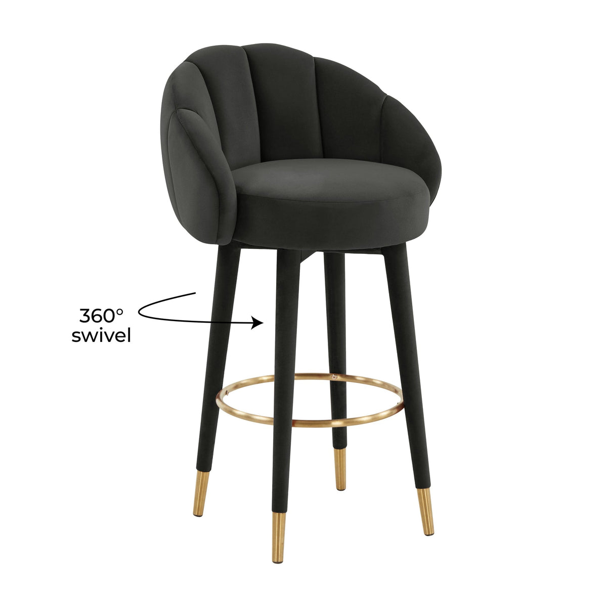 Morant Performance Black Velvet Swivel Bar Stool - Luxury Living Collection