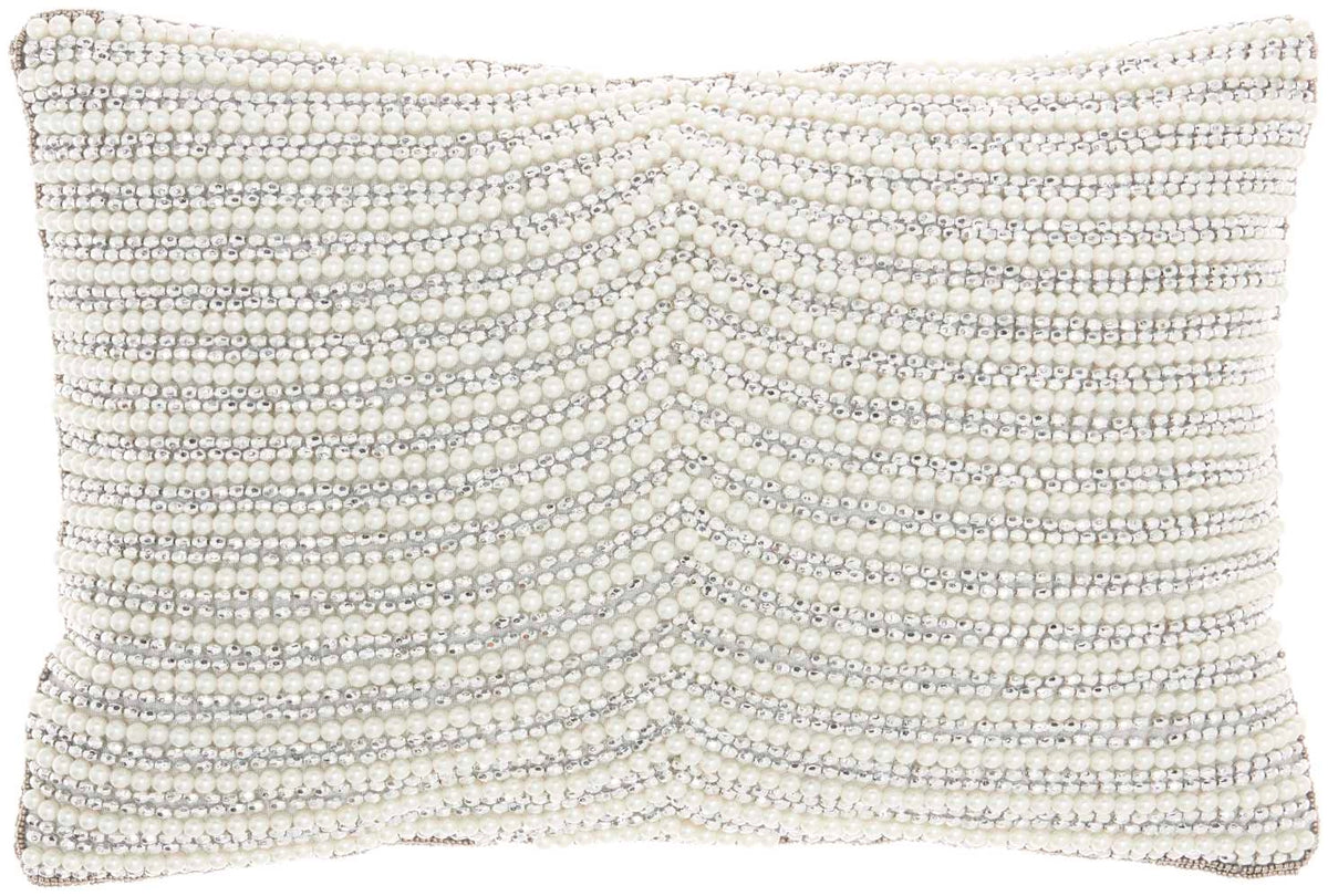 Effie Ivory Silver Bead & Pearl Throw Pillow (2 Sizes Available)