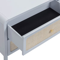 Ameline Pastel Blue Rattan 2 Drawer Nightstand