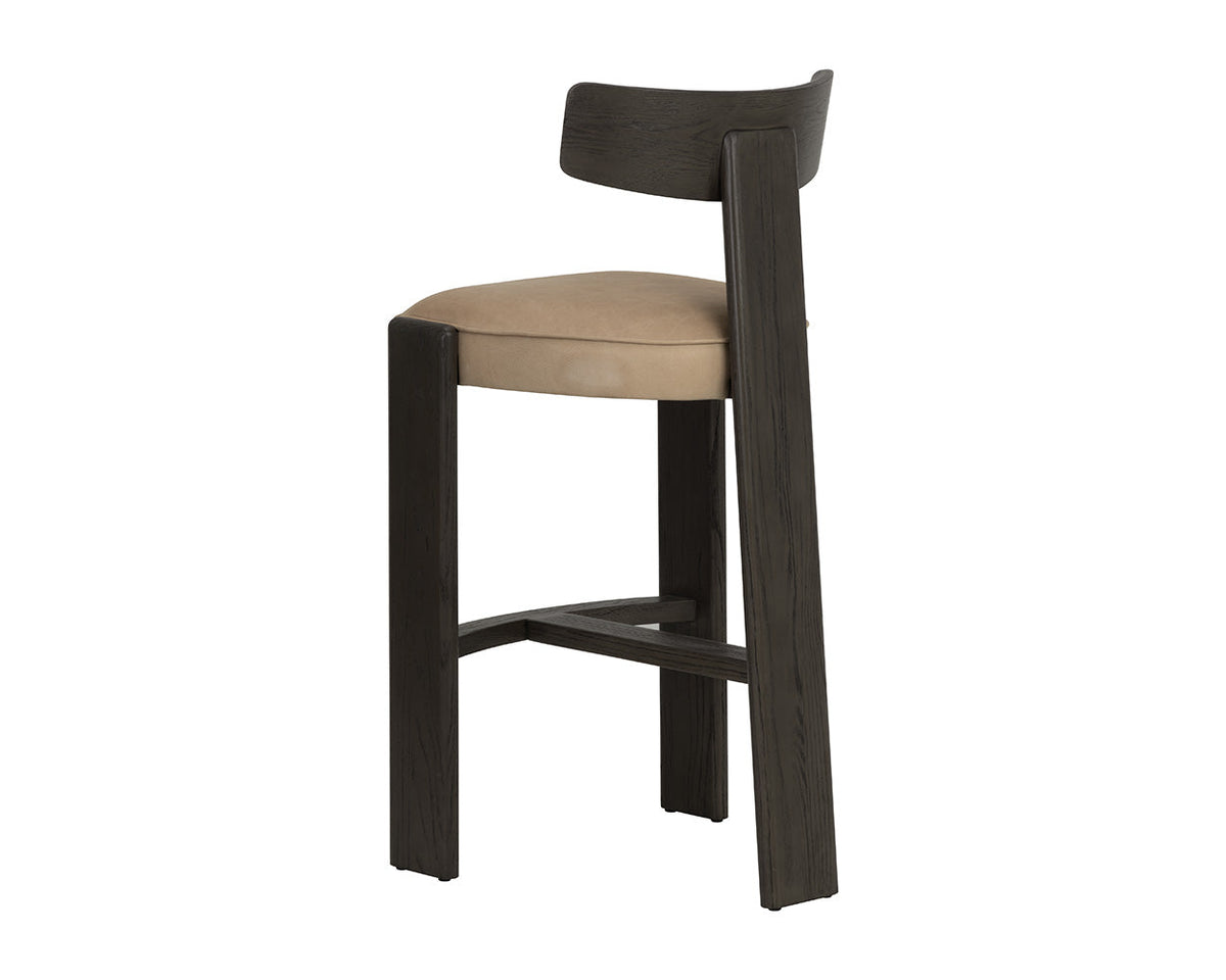 Horton Dark Brown Oak & Sahara Sand Leather Bar Stool
