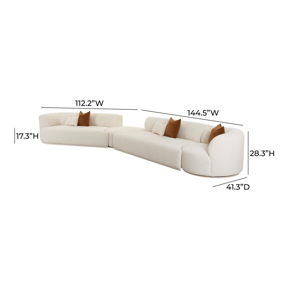 Pablo 186" Plush Cream Boucle 4-Piece Modular LAF Sectional Sofa