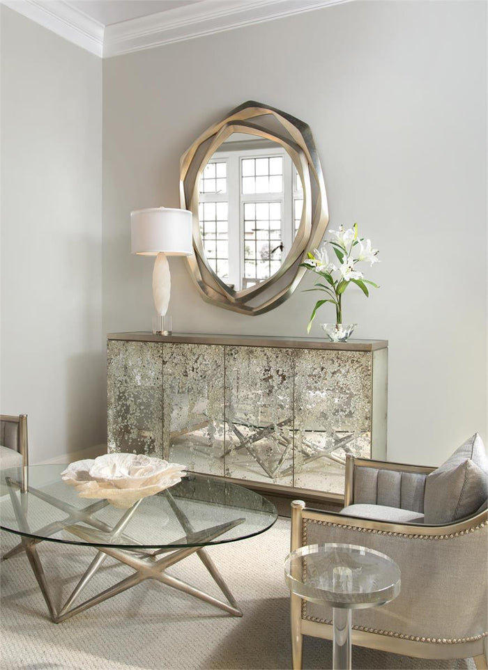 Waterfall Silver Glazed Linen Chair with Moonstone Arm Caps