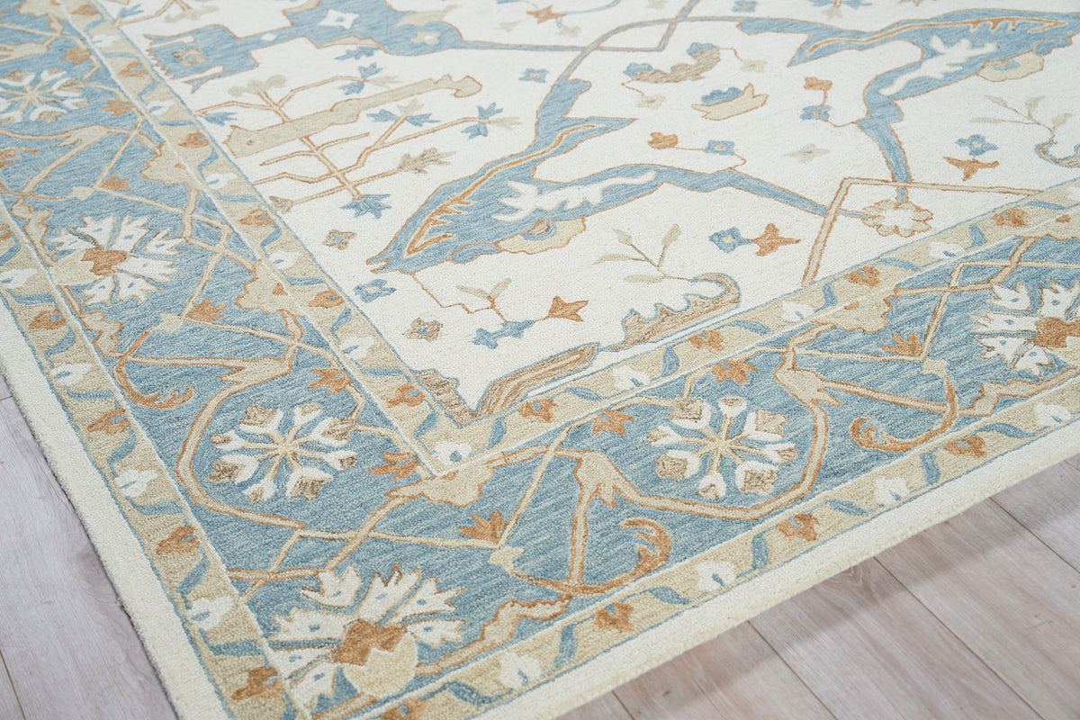 Nell Ivory/ Light Blue Motif Luxury Area Rug