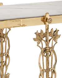 Fiore 72" White Marble & Polished Brass Console Table