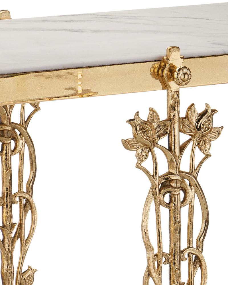 Fiore 72" White Marble & Polished Brass Console Table
