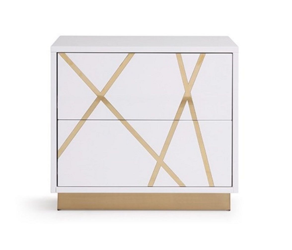 Ivo Modern White Faux Leather & Gold Bedroom Set