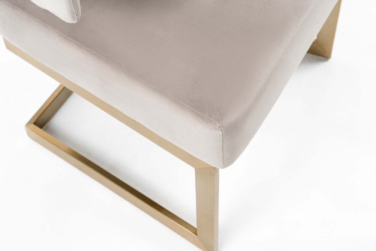 True Modern Off-White Velvet & Brass Dining Chair
