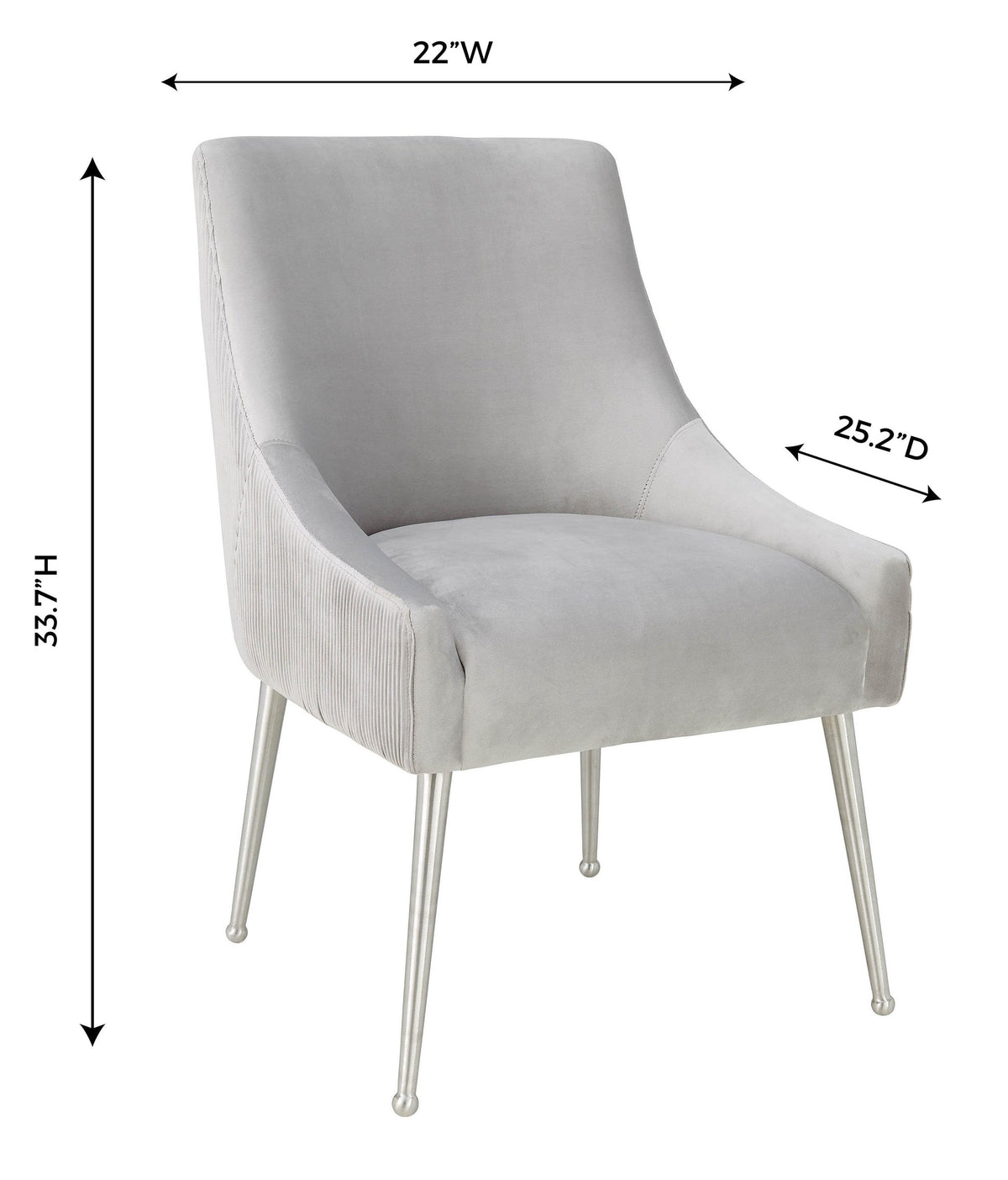 Prado Light Grey Pleated Velvet With Silver Frame Chair - Luxury Living Collection