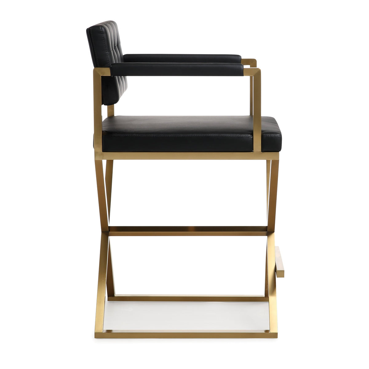 Lila Black Gold Steel Faux Leather Counter Stool - Luxury Living Collection