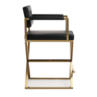 Lila Black Gold Steel Faux Leather Counter Stool - Luxury Living Collection