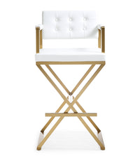 Lila White Gold Steel Faux Leather Barstool - Luxury Living Collection