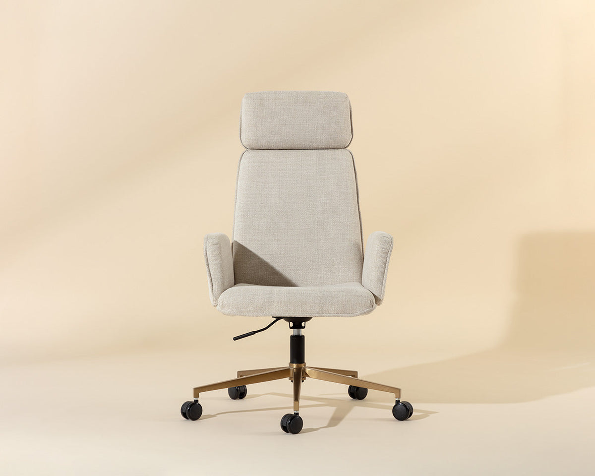 Kalev Cream Plush Fabric & Gold Desk Chair