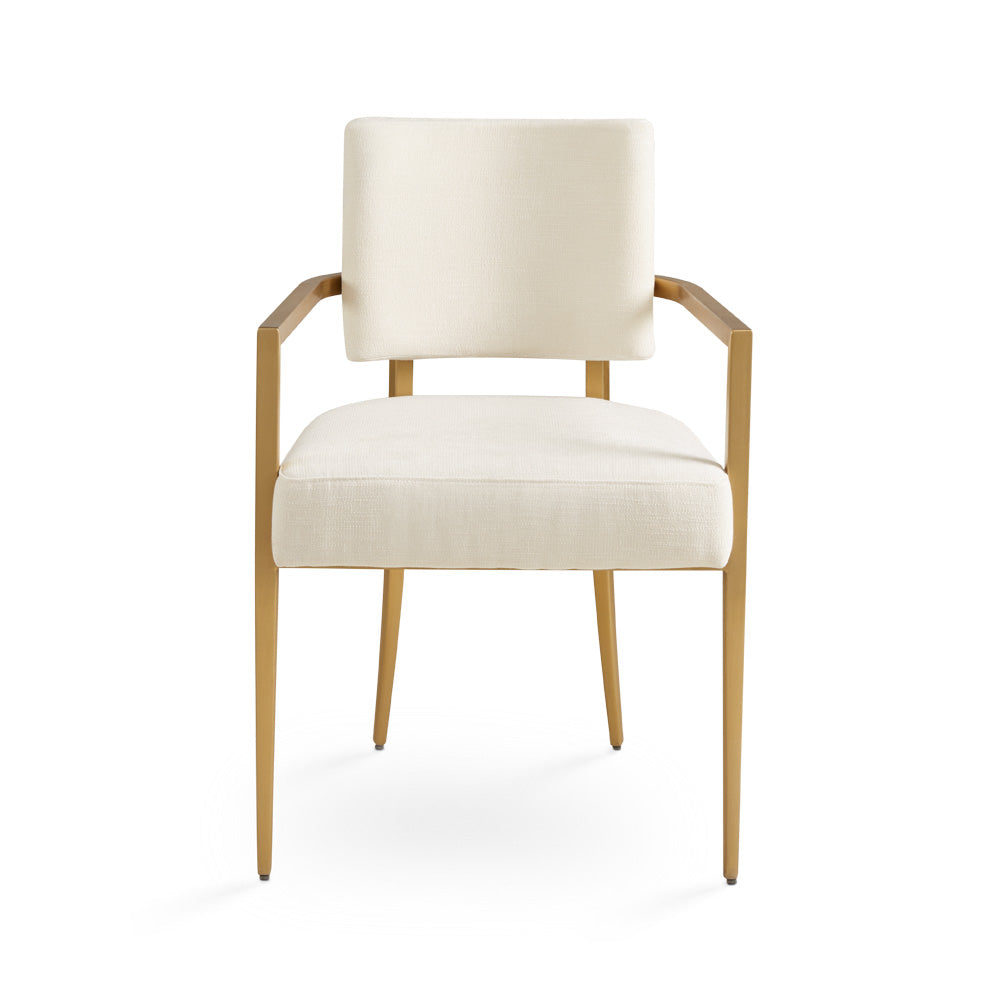 Rebeka Ivory Linen & Gold Dining Chairs - With Arms (Set of 2)