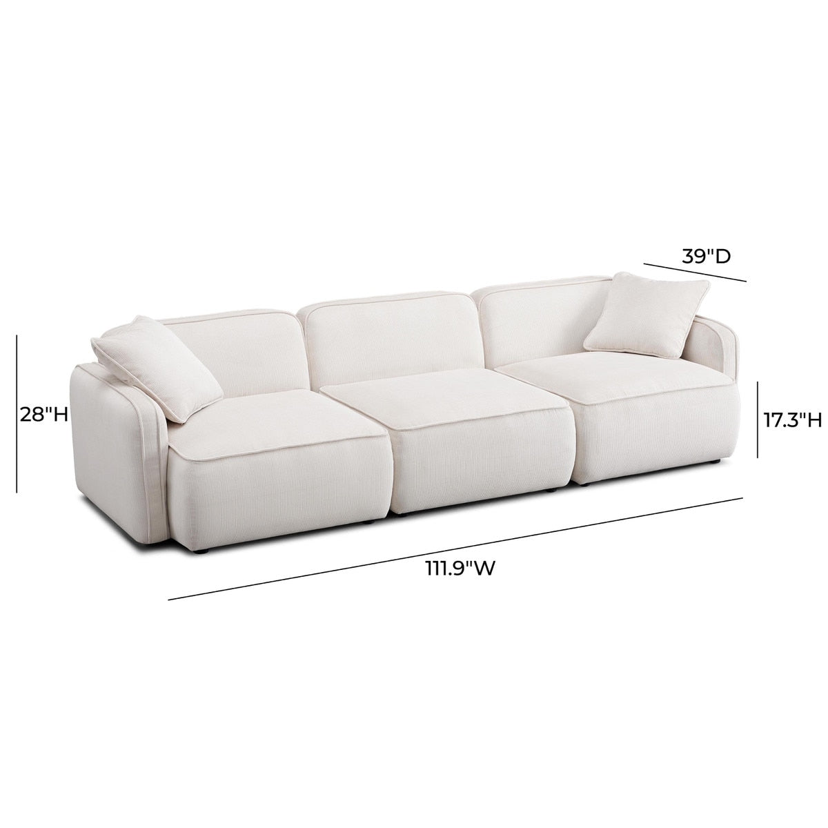 Travie 111" White Sand Performance Corduroy Velvet Modular Sofa