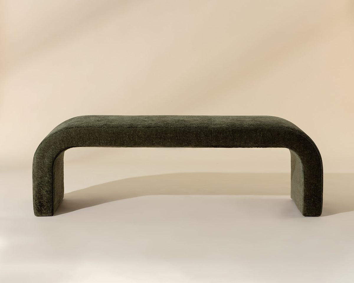 Nahara Rich Olive Plush Upholstered Arch Bench