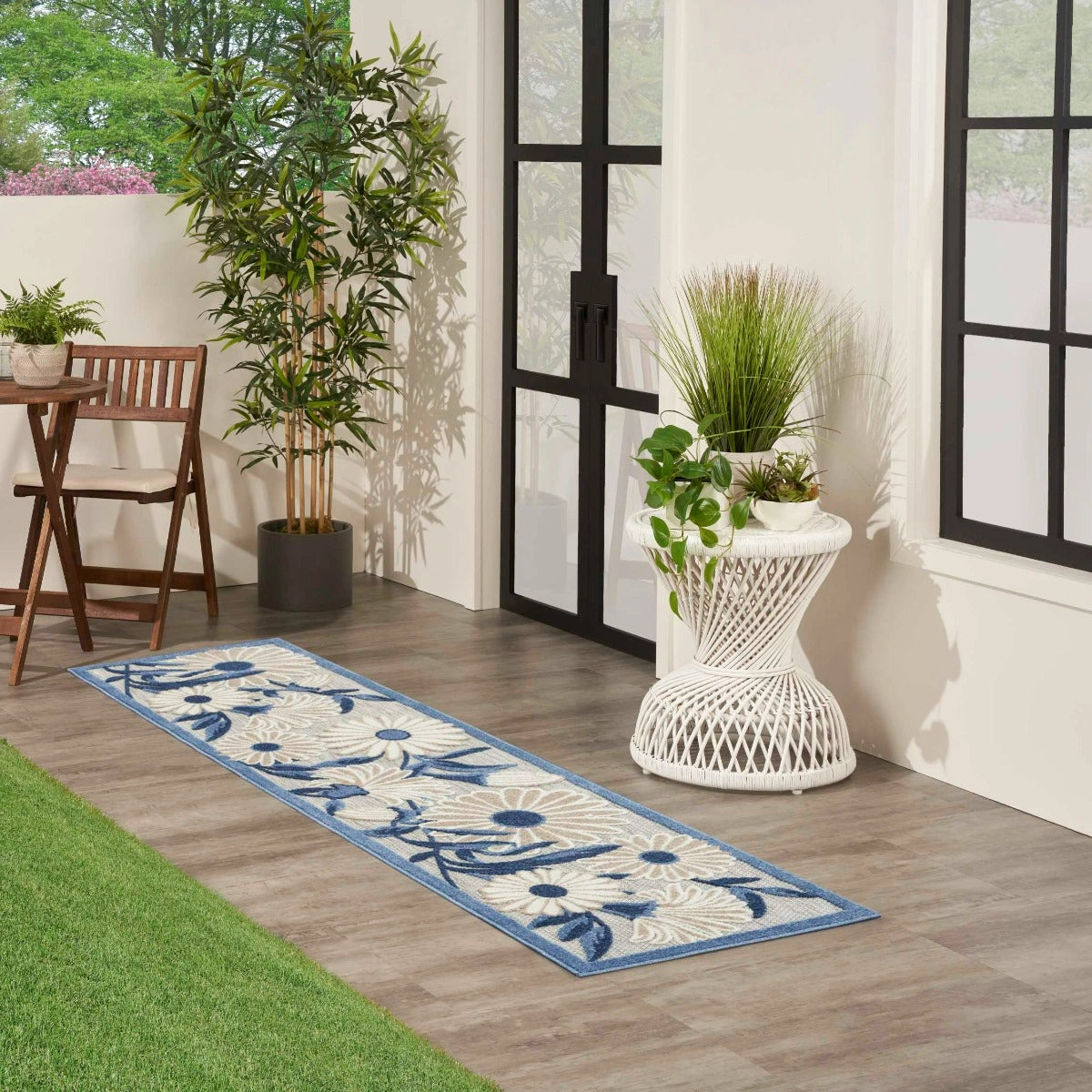 Annitra Indoor/Outdoor Blue & Grey Patterned Area Rug - Elegance Collection