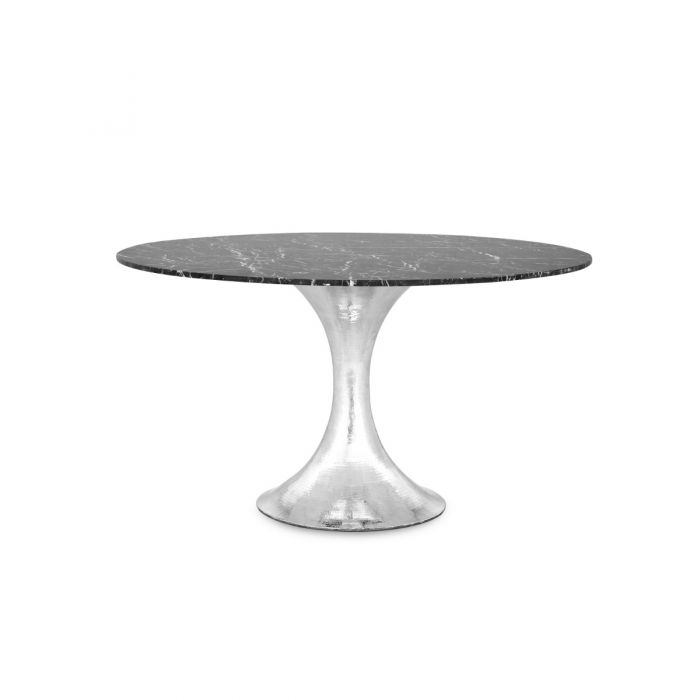 Ruthie 52" Black Round Dining Table/Entry Table, Nickel With Marble Top