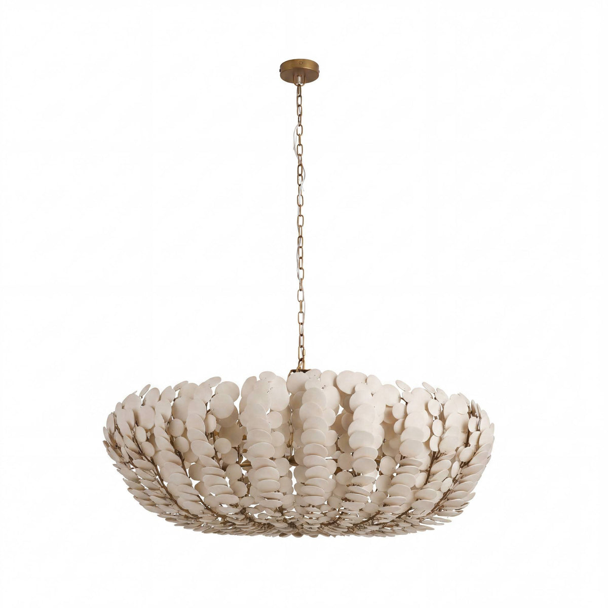 Bilal 52" Ivory Coco Shell & Antique Brass Round Chandelier