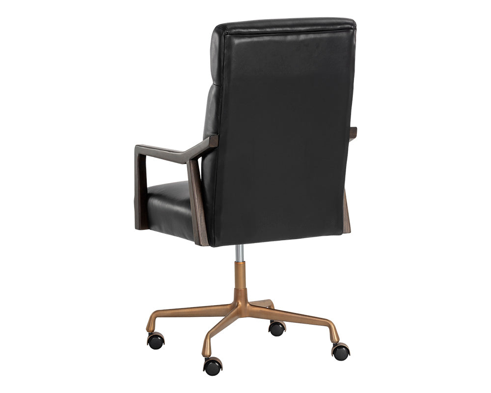 Collin Black Leather & Oak Brushed Gold Desk Chair