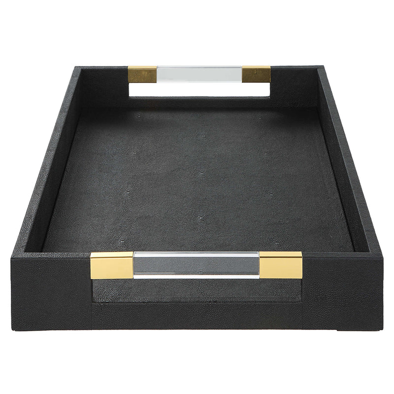 Lia Modern Black Faux Shagreen & Gold Tray