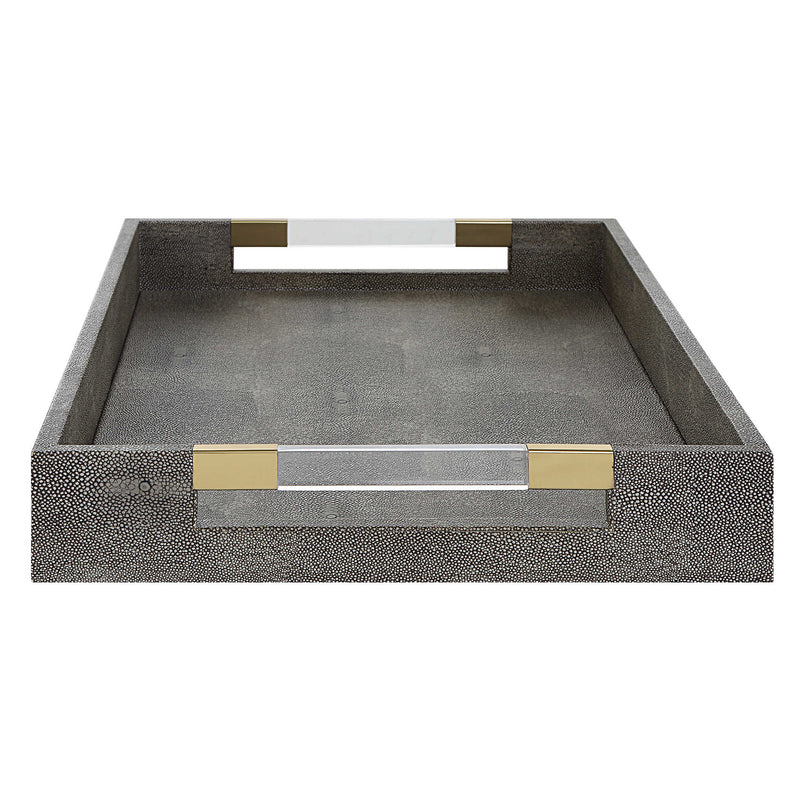 Lia Modern Grey Faux Shagreen & Gold Tray