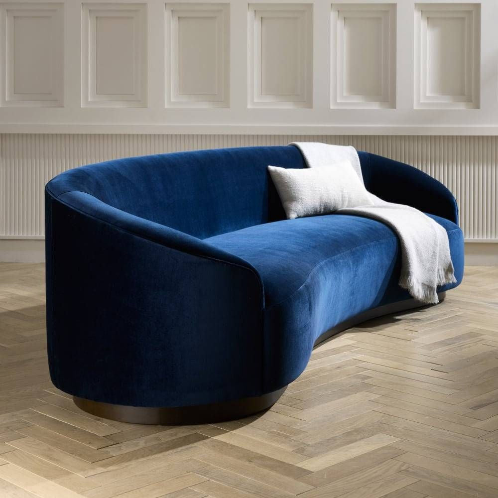 Emilee 108" Indigo Velvet with Dark Walnut Sofa