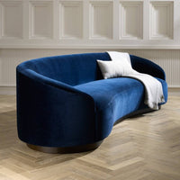 Emilee 108" Indigo Velvet with Dark Walnut Sofa
