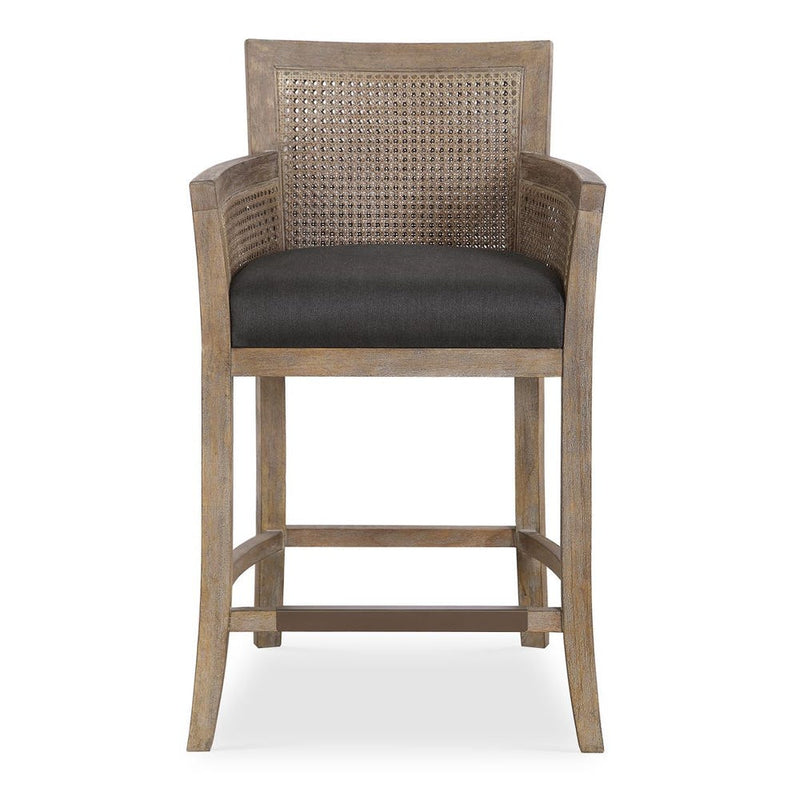 Ennis 23" Cane & Plush Dark Grey Counter Chair
